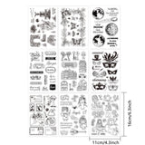 Craspire 9 Sheets 9 Style PVC Plastic Stamps, for DIY Scrapbooking, Photo Album Decorative, Cards Making, Stamp Sheets, Mixed Patterns, 16x11x0.3cm, 1 sheet/style