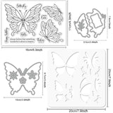 CRASPIRE 1 Set Carbon Steel Cutting Dies Stencils, with 1 Sheet PVC Plastic Stamps and 1Pc PET Hollow Out Drawing Painting Stencils Sets, Butterfly Pattern, 7.8~20x8.5~20x0.08~0.3cm