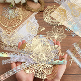 Craspire 5 Bags 5 Style Hot Stamping PET Mixed Pattern Stickers, for DIY Diary, Photo Frame, Mixed Patterns, 12~240x12~131x0.2~0.4mm, 1 bag/style