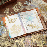 Craspire 5 Bags 5 Style Hot Stamping PET Mixed Pattern Stickers, for DIY Diary, Photo Frame, Mixed Patterns, 12~240x12~131x0.2~0.4mm, 1 bag/style