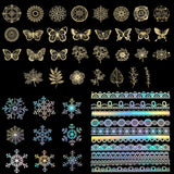 Craspire 5 Bags 5 Style Hot Stamping PET Mixed Pattern Stickers, for DIY Diary, Photo Frame, Mixed Patterns, 12~240x12~131x0.2~0.4mm, 1 bag/style