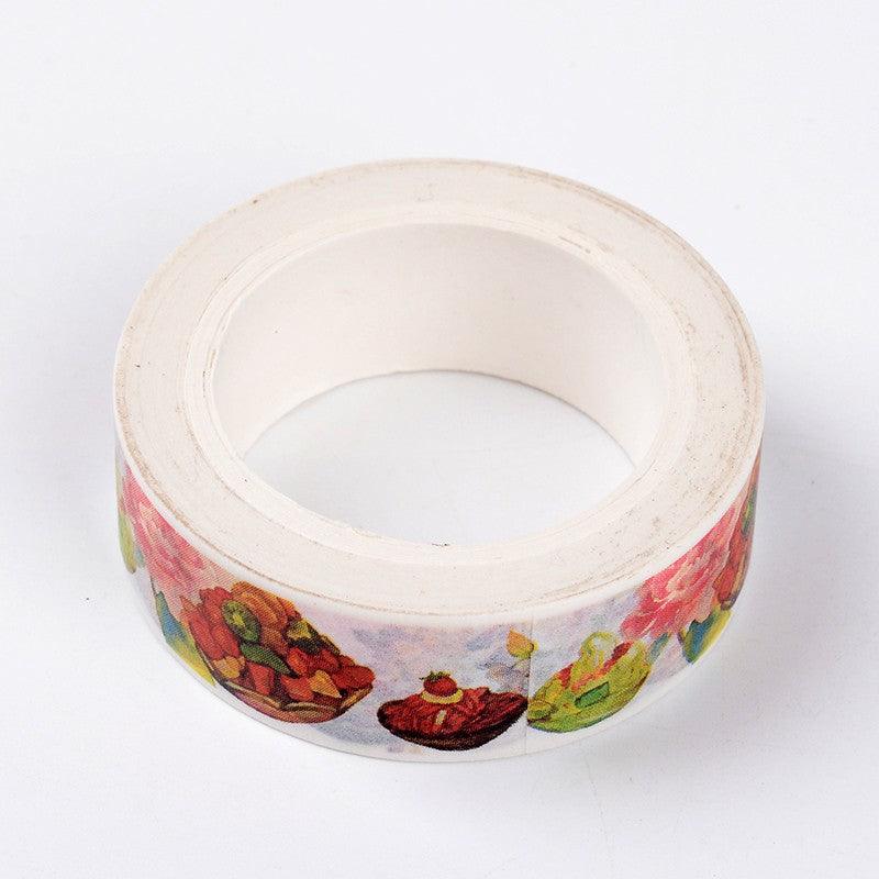 1 Roll Food Pattern DIY Scrapbook Decorative Paper Tapes, Adhesive Tapes, Colorful, 15mm, 10m/roll - CRASPIRE