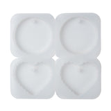 Pendant Silicone Molds, Resin Casting Molds, For UV Resin, Epoxy Resin Jewelry Making, Flat Round and Heart, White, 152x160x11mm, Hole: 5.8mm, Flat Round Inner: 6.3cm, Heart Inner: 5.5x6.2cm