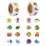 Craspire 6 Rolls 2 Style Ocean Themed Pattern Children Cartoon Stickers, Flat Round Adhesive Labels Roll Stickers, Gift Tag, Colorful, 25mm, about 500pcs/roll, 3 rolls/style