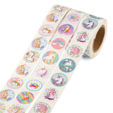Craspire 6 Rolls 3 Style Flat Round Unicorn Pattern Tag Stickers, Self-Adhesive Paper Gift Tag Stickers, for Party Decorative Presents, Mixed Color, 25mm, 500pcs/roll, 2 rolls/style