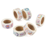 Craspire 6 Rolls 3 Style Flat Round Unicorn Pattern Tag Stickers, Self-Adhesive Paper Gift Tag Stickers, for Party Decorative Presents, Mixed Color, 25mm, 500pcs/roll, 2 rolls/style