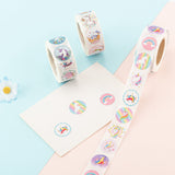 Craspire 6 Rolls 3 Style Flat Round Unicorn Pattern Tag Stickers, Self-Adhesive Paper Gift Tag Stickers, for Party Decorative Presents, Mixed Color, 25mm, 500pcs/roll, 2 rolls/style