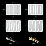 3Pcs 3 Style Rectangle & Triangle & Teardrop Silicone Hair Clip Molds, with 20Pcs Iron Alligator Hair Clip Findings, for DIY Hair Accessories Making, White, Molds: 98~100x74~84x4.5mm, Inner Diameter: 65~70x20~21mm, 1Pc/style