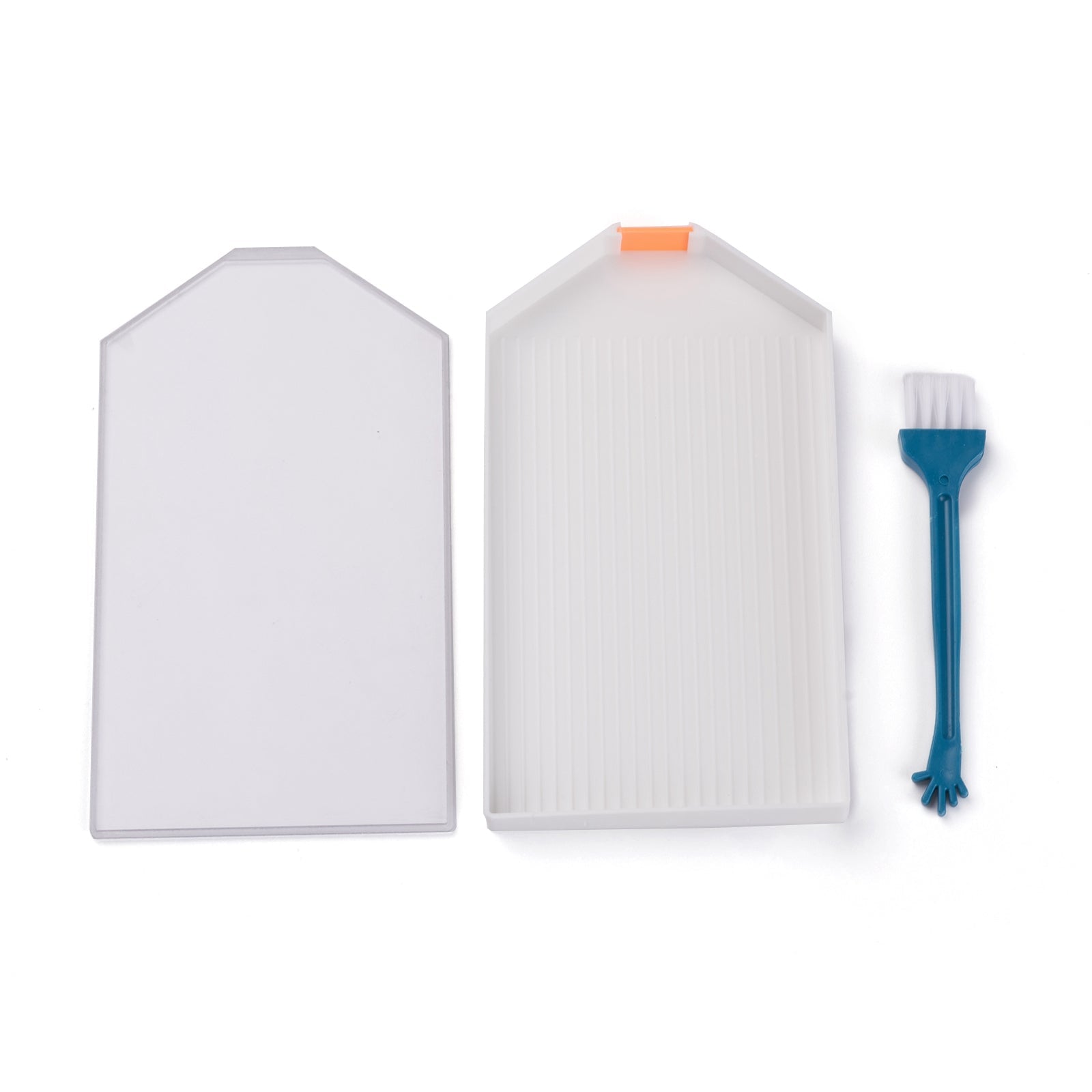 Craspire Plastic Diamond Painting Rhinestone Plate Tray with Collecting Diamond Brush and Cover Craft Embroidery Tool White 15.5x8.7x1.5cm