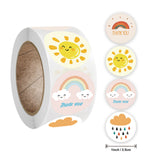Craspire Word Thank You Self Adhesive Paper Stickers, Round with Weather Pattern Sticker Labels, Gift Tag Stickers, Mixed Color, 2.5x0.1cm, 500pc/roll