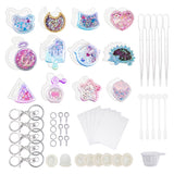 DIY Keychain Makings, with Silicone Molds, Alloy Lobster Claw Clasp Keychain, Plastic Stirring Rod, Mixing Dish, Dropper, Silicone Finger Cots, White