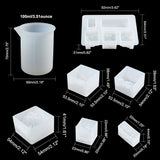 DIY Resin Casting Molds Kits, with Mountain Style Silicone Molds. Silicone Measurring Cup, Plastic Stirring Rod & 2ml Dropper, Disposable Latex Finger Cots and Nail Art Stickers Decals, White, about 48pcs/set