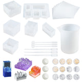 DIY Resin Casting Molds Kits, with Mountain Style Silicone Molds. Silicone Measurring Cup, Plastic Stirring Rod & 2ml Dropper, Disposable Latex Finger Cots and Nail Art Stickers Decals, White, about 48pcs/set