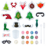 Christmas's Day Pendant Silicone Molds, with 60ml Measuring Cup, Round Stirring Rod, Essential Oils Pipettes Dropper, Transfer Pipettes, Latex Finger Cots and Nail Art Sequins/Paillette, Mixed Color