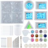 Ocean Water Lines Silicone Molds, with Micro Drill Bits Set, Nail Art Sequins/Paillette, Stirring Rod, Disposable Mixing Dish, Wooden Craft Sticks, Latex Finger Cots, Measuring Cup , White, 51.5x35.5x17mm