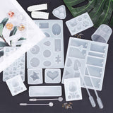 DIY Pendant Making, with Silicone Molds, Tinfoil, Iron Screw Eye Pins, Plastic Measuring Cup & Stirring Rod & Pipettes, Latex Finger Cots, Mixed Color, 147~153x114~123x8~8.5mm