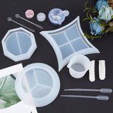 Dish Silicone Molds, with Disposable Plastic Transfer Pipettes and Latex Finger Cots, Transparent Plastic Round Stirring Rod and UV Gel Nail Art Tinfoil, Mixed Color, 201x201x13mm