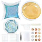 Dish Silicone Molds, with Disposable Plastic Transfer Pipettes and Latex Finger Cots, Transparent Plastic Round Stirring Rod and UV Gel Nail Art Tinfoil, Mixed Color, 201x201x13mm