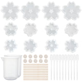 DIY Sakura Silicone Molds Kits, Include Birch Wooden Craft Ice Cream Sticks and Plastic Transfer Pipettes, Latex Finger Cots, Plastic Measuring Cup, White, 31.5x31.5x7.5mm, Inner Diameter: 26mm, 2pcs