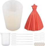 Wedding Dress Food Grade Silicone Molds Kits, Fondant Molds, For DIY Cake Decoration, Chocolate, Candy, UV Resin & Epoxy Resin Making, with Plastic Pipettes, Latex Finger Cots, White, 75x68x80mm, Inner Size: 65x58mm