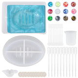1 Set DIY Oval Soap & Soap Storage Box Molds Kits, with Nail Art Sequins/Paillette, Transparent Plastic Round Stirring Rod, Disposable Latex Finger Cots, Whitet