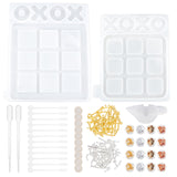 DIY Tic Tac Toe Board Game Silicone Molds Kits, Stirring Rod,  Transfer Pipettes, Silicone Stirring Bowl, Zinc Alloy Cabochons, Nail Art Tinfoil, Mixed Color, 21.2x25x1.3cm, 1pc