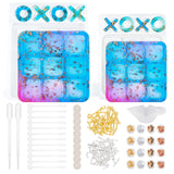 DIY Tic Tac Toe Board Game Silicone Molds Kits, Stirring Rod,  Transfer Pipettes, Silicone Stirring Bowl, Zinc Alloy Cabochons, Nail Art Tinfoil, Mixed Color, 21.2x25x1.3cm, 1pc