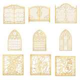 Craspire 9Pcs 9 Styles Nickel Self-adhesive Picture Stickers, Golden, Window & Door, Mixed Patterns, 40x40mm, 1pc/style