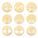 Craspire 9Pcs 9 Style Custom Carbon Steel Self-adhesive Picture Stickers, Flat Round with Mixed Patterns, Golden, Tree of Life Pattern, 40x40mm, 1pc/style