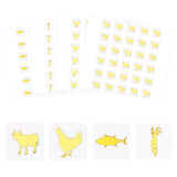 Craspire 80 Sheets 4 Style Cartoon Carrot & Rooster & Fish & Cow Meal Stickers, Adhesive Square Paper Labels, Gold, 7.8x9cm, 30pcs/sheet, 20sheets/style