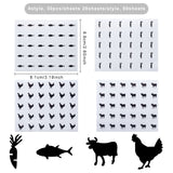 Craspire 80 Sheets 4 Style Cartoon Carrot & Rooster & Fish & Cow Meal Stickers, Adhesive Square Paper Labels, Black, 6.6x8.1x0.02cm, 30pcs/sheet, 20sheets/style