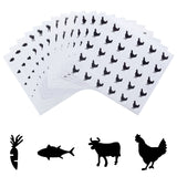 Craspire 80 Sheets 4 Style Cartoon Carrot & Rooster & Fish & Cow Meal Stickers, Adhesive Square Paper Labels, Black, 6.6x8.1x0.02cm, 30pcs/sheet, 20sheets/style