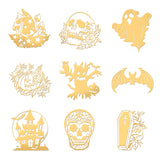 9Pcs 9 Styles Custom Carbon Steel Self-adhesive Picture Stickers, Square, Halloween Themed Pattern, 40x40mm, 1pc/style