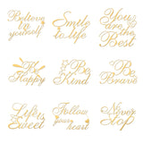 Craspire 9Pcs 9 Styles Custom Carbon Steel Self-adhesive Picture Stickers, Golden, Inspirational Quote, Word, 40x40mm, 1pc/style