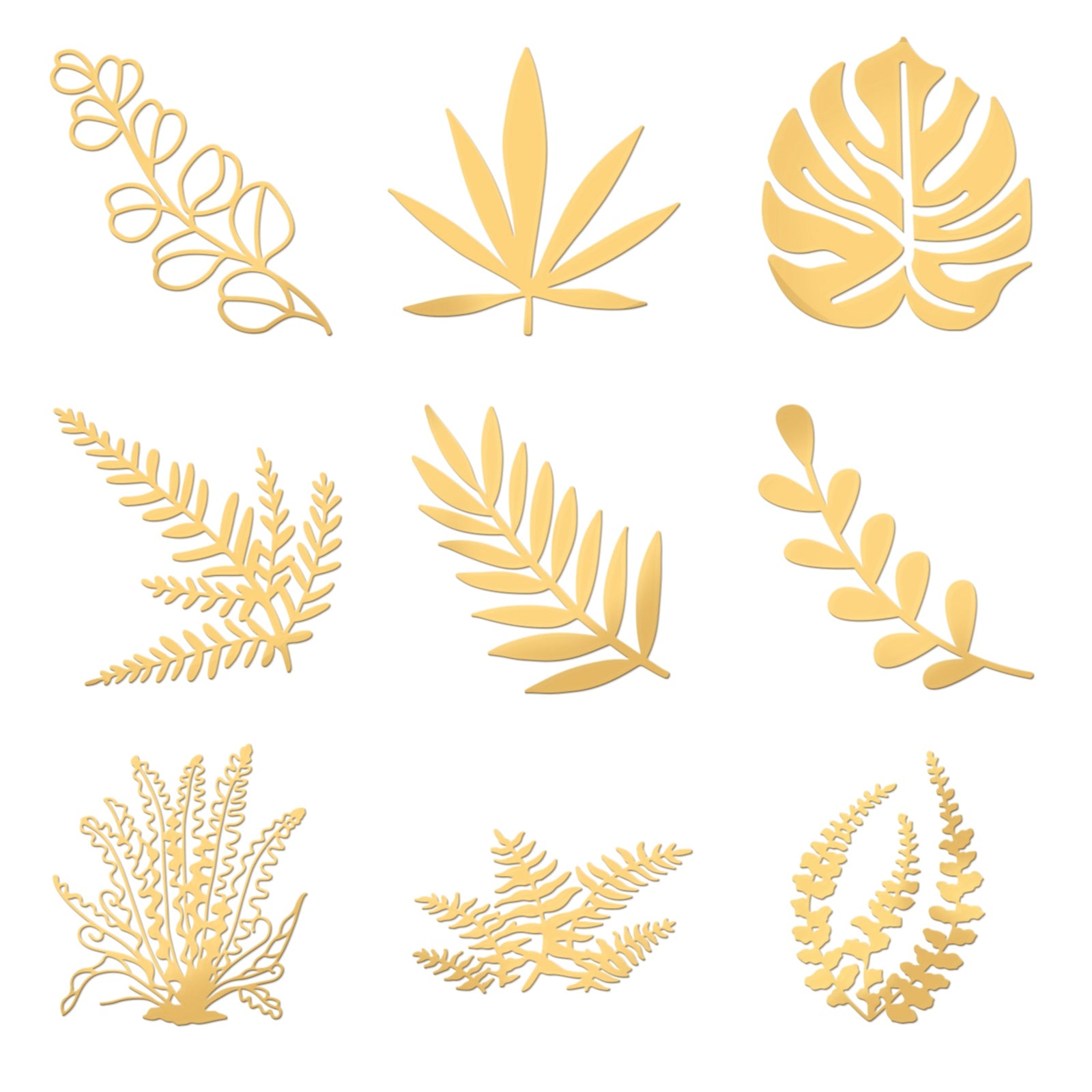9Pcs 9 Styles Custom Carbon Steel Self-adhesive Picture Stickers, Leaf Pattern, 40x40mm, 1pc/style