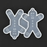 Christmas Themed DIY Pendant Silicone Molds, Resin Casting Molds, Clay Craft Mold Tools, The Gingerbread Man, White, 61x81x3.5mm, Hole: 2mm, Inner Diameter: 60x42mm