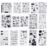 Craspire 15 Sheets (Flower, Cat, Clover, Travel) Silicone Clear Stamps Seal for Cards Making DIY Scrapbooking Photo Card Album Decoration
