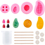 3D Fruits Food Grade Silicone Molds Kits, For DIY Cake Decoration, Chocolate, Candy, UV Resin & Epoxy Resin Jewelry Making, with Disposable Latex Finger Cots, Measuring Cup Plastic Tools, Mixed Color, 87x57.5x24mm,  Inner Size: 69x39mm