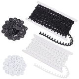 1 Set 20 Yards Petite Braid Trim with Button Loops Buttonhole Tassel Fringe Lace Trim with 100pcs Buttons for Costume Crafts Sewing Wedding Bridal Dress Decoration, Black/White