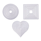 CRASPIRE Carbon Steel Cutting Dies Stencils Sets, For DIY Scrapbook Album Paper Card, Heart & Square & Flat Round, Silver, 13~120x13~120x1mm