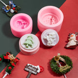 Christmas Theme Food Grade DIY Silicone Molds, Fondant Molds, Baking Molds, Chocolate, Candy, Biscuits, Soap Making, Santa Claus with Sleigh & Tree, Pink, 70~80x42~53mm, Inner Diameter: 55~65mm