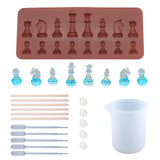 Chess Silicone Mold Kits, with 100ml Measuring Cup Silicone Glue Tools, Disposable Plastic Transfer Pipettes and Birch Wooden Craft Ice Cream Sticks, Mixed Color, 20.8x8.8x0.9cm, Inner: 2.2~4.7cm