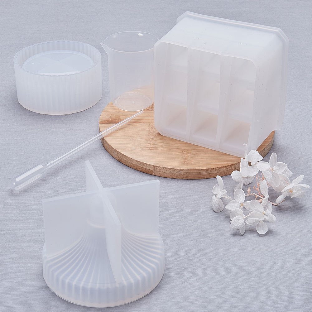 CRASPIRE DIY Epoxy Resin Jewelry Making, with Silicone Molds, Latex Finger  Cots, Plastic Stirring Rod, Mixing Dish, Dropper, White, 150.5x9mm