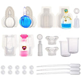 Perfume Bottle Silicone Molds, Resin Casting Molds, For UV Resin, Epoxy Resin Jewelry Making, with Disposable Latex Finger Cots, Plastic Transfer Pipettes and Measuring Cup, Mixed Shapes, White