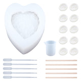 Heart Jewelry Tray Silicone Molds, Resin Casting Molds, For UV Resin, Epoxy Resin Jewelry Making, 100ml Measuring Cup Silicone Glue Tools and Birch Wooden Craft Ice Cream Sticks, White, 91x76.5x40mm