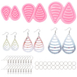 DIY Teardrop Dangle Earring Silicone Molds Kits, with Brass Earring Hooks and Iron Jump Rings, Pink, 57~94x51~83x6~7mm, Inner Diameter: 24.5~43x38~64mm, 3pcs