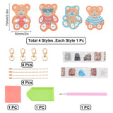 Craspire DIY 4Pcs Bear Diamond Painting Keychain Kits, with Resin Rhinestone, Diamond Sticky Pen, Tray Plate and Glue Clay, Mixed Color, 6x5cm, 4pcs/set