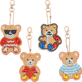 Craspire DIY 4Pcs Bear Diamond Painting Keychain Kits, with Resin Rhinestone, Diamond Sticky Pen, Tray Plate and Glue Clay, Mixed Color, 6x5cm, 4pcs/set