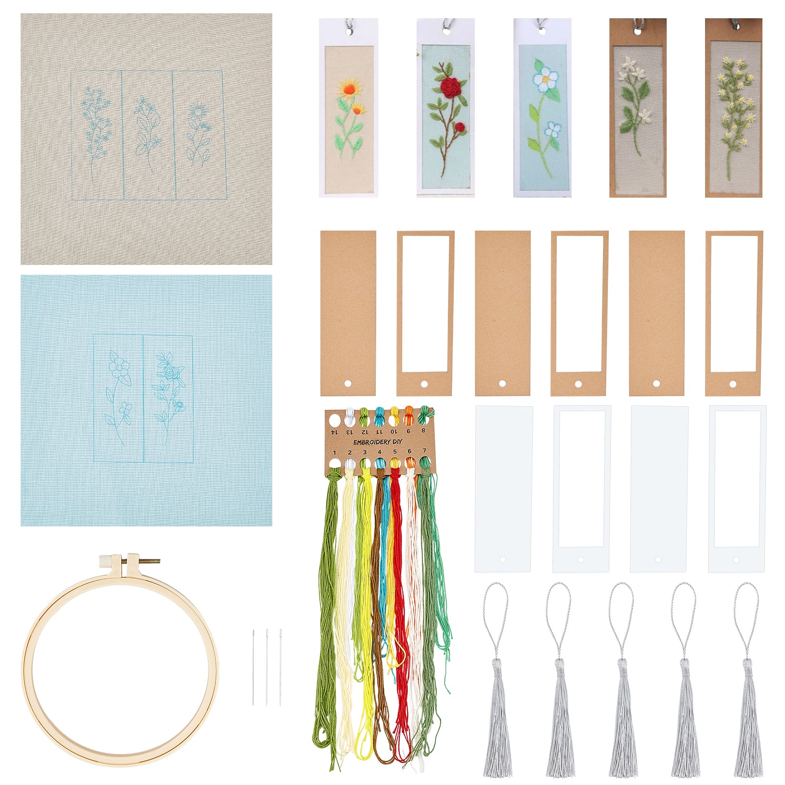 DIY Bookmark Making Kit, with Paper Bookmark Cards, Flax Embroidery Pattern  Cloth
