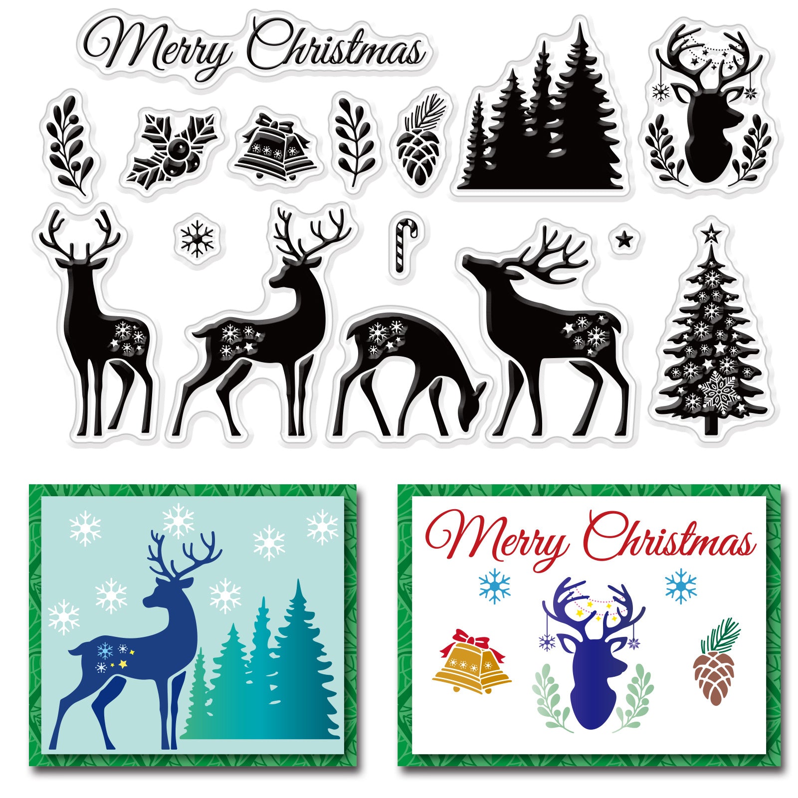CRASPIRE Clear Silicone Stamps Christmas Clear Stamps for Card Making,Elk  Christmas Tree
